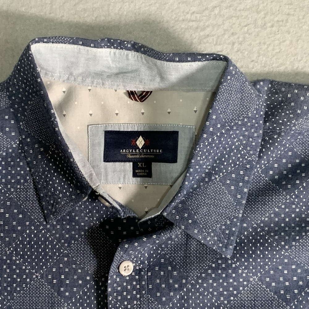 Argyleculture Russell Simmons Sz XL Button Down Shirt Hankerchief Cotton Casual - Picture 2 of 8